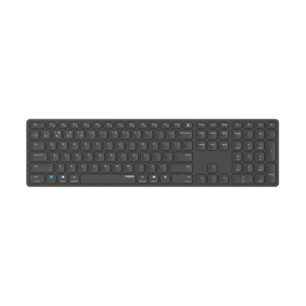 Rapoo Kabellose Multimodus Tastatur "E9800M", DE-Layout, grau kabellose Multimodus-Verbindung - ultraflaches Design,
