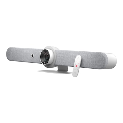 Logitech Rally Bar - Videokonferenzsystem, 4K-Video-Auflösung, 2 Lautsprecher, 6 Mikrofone, Zertifiziert für Microsoft Teams und ZOOM , weiß
