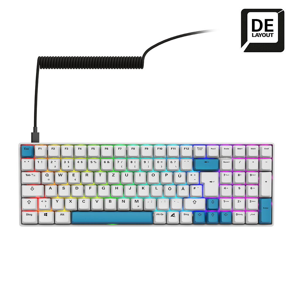 Gebraucht: Sharkoon SKILLER SGK50 S2 PBT Gaming Tastatur - 96% Layout, Hot-Swap Gateron GPRO Yellow Switches, RGB-Beleuchtung, QWERTZ-Layout, weiß | B