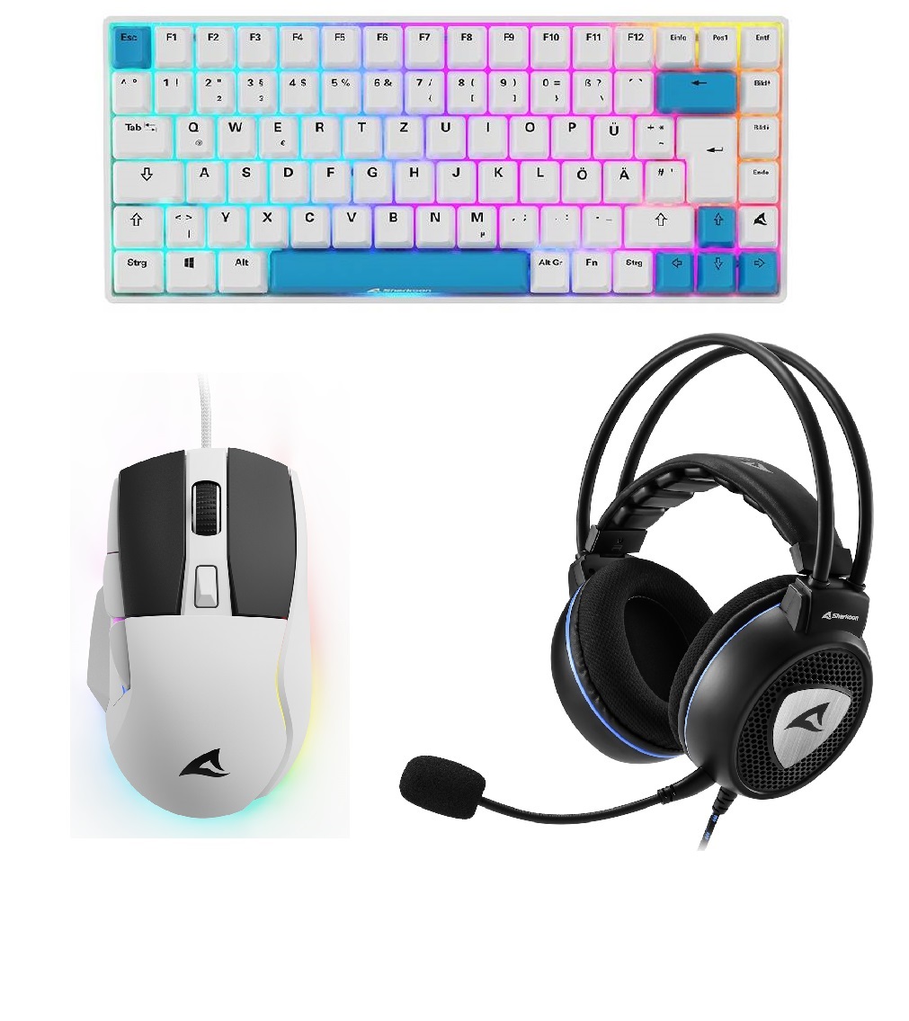 Sharkoon 3-in-1 Gaming Bundle weiß bestehend aus SGK50 S3 PBT Gaming Tastatur, SGM35 Gaming Maus und SGH10 Gaming Headse...