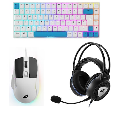 Sharkoon 3-in-1 Gaming Bundle weiß bestehend aus SGK50 S3 PBT Gaming Tastatur, SGM35 Gaming Maus und SGH10 Gaming Headse...