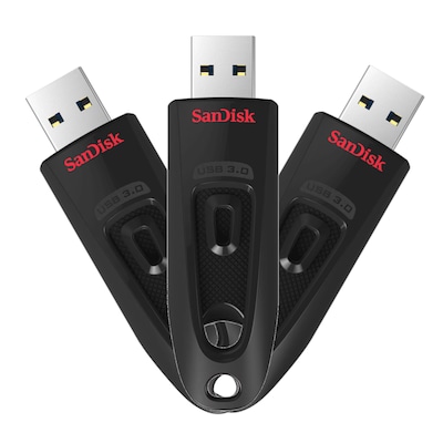 3er Pack SanDisk Ultra Typ-A 32GB USB-Stick Ohne Schutzkappe, bis zu 100 MB/s, USB 3.2 Gen 1x1 (5 Gbit/s)
