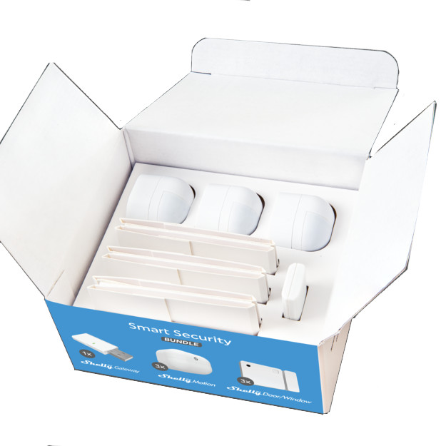 Kit De Seguridad Inteligente Shelly XL - 5 Sensores Puerta/Ventana, 5 Sensores Movimiento, 1 Gateway, Sin Hub, Bluetooth, Batería Larga Duración