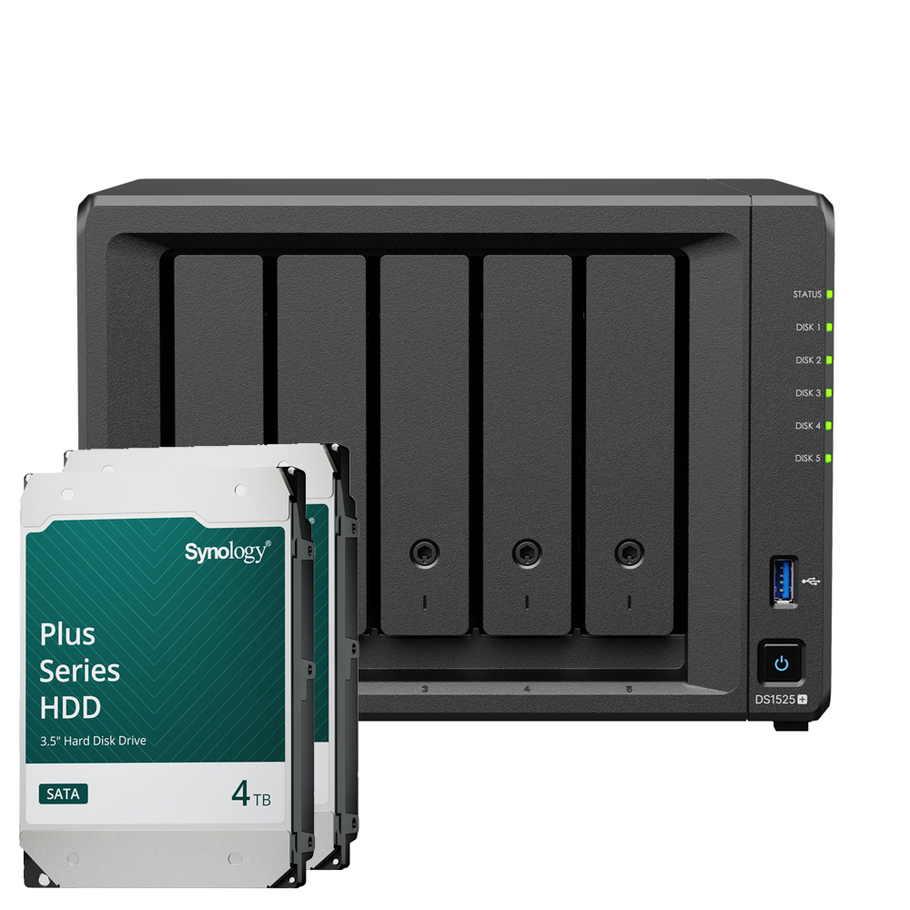 Synology DS1525+ 8TB Plus HDD NAS-Bundle NAS inkl. 2x 4TB Synology Plus 3.5 Zoll SATA Festplatte