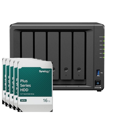 Synology DS1525+ 80TB Plus HDD NAS-Bundle NAS inkl. 5x 16TB Synology Plus 3.5 Zoll SATA Festplatte
