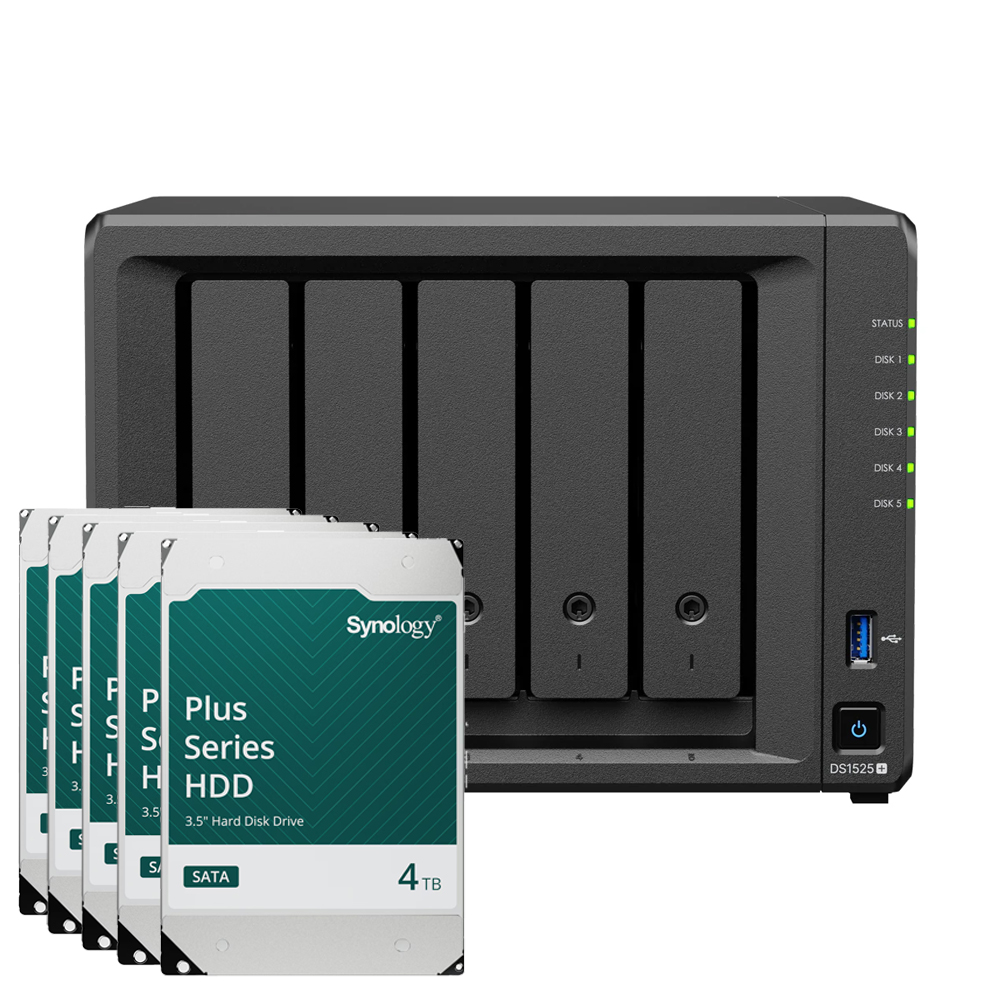 Synology DS1525+ 20TB Plus HDD NAS-Bundle NAS inkl. 5x 4TB Synology Plus 3.5 Zoll SATA Festplatte