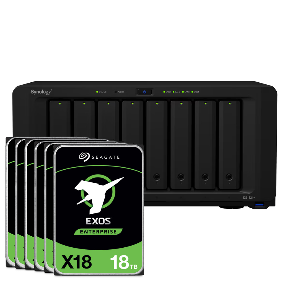 Synology DS1821+ 144TB Seagate Exos NAS-Bundle NAS inkl. 8x 18TB Seagate Exos 3,5 Zoll SATA Festplatte
