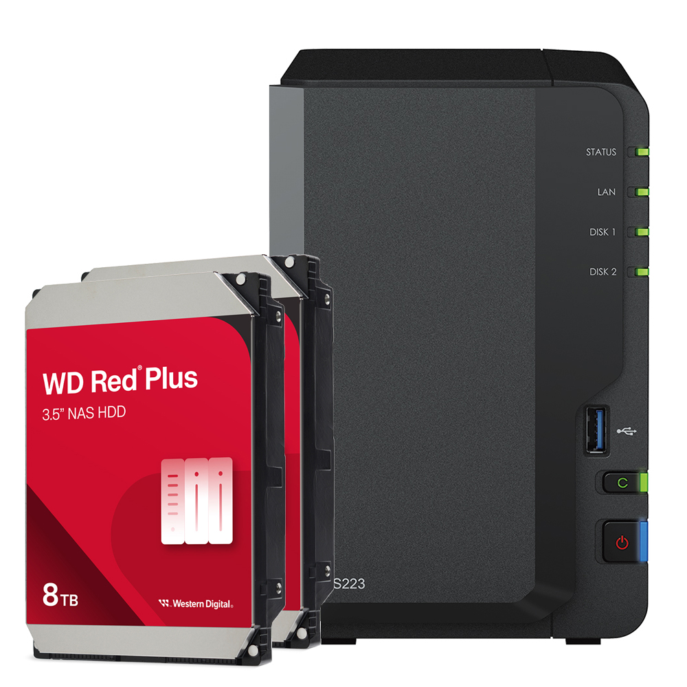 Synology DS223 16TB WD Red Plus NAS-Bundle NAS inkl. 2x 8TB WD Red Plus 3.5 Zoll SATA Festplatte