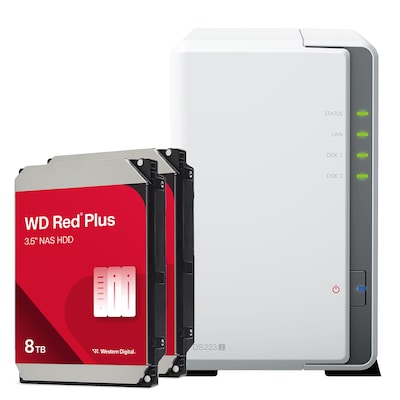 Synology DS223j 16TB WD Red Plus NAS-Bundle NAS inkl. 2x 8TB WD Red Plus 3.5 Zoll SATA Festplatte