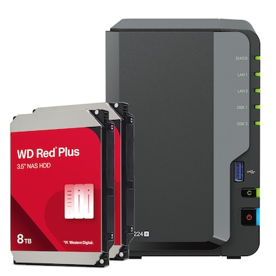 Synology DS224+ 16TB WD Red Plus NAS-Bundle NAS inkl. 2x 8TB WD Red Plus 3.5 Zoll SATA Festplatte