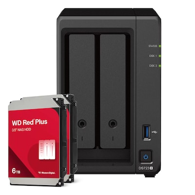 Synology DS723+ 12TB WD Red Plus NAS-Bundle NAS inkl. 2x 6TB WD Red Plus 3,5 Zoll SATA Festplatte