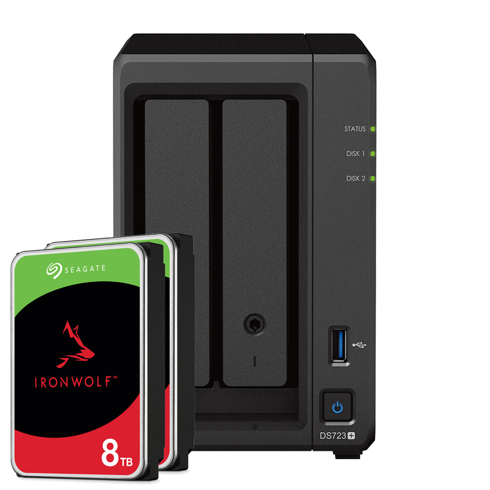 Synology DS723+ 16TB Seagate IronWolf NAS-Bundle [inkl. 2x 8TB Seagate IronWolf 3,5" NAS HDD]