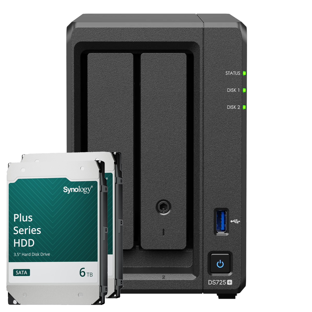 Synology DS725+ 12TB Plus HDD NAS-Bundle NAS inkl. 2x 6TB Synology Plus 3.5 Zoll SATA Festplatte