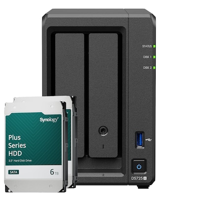 Synology DS725+ 12TB Plus HDD NAS-Bundle NAS inkl. 2x 6TB Synology Plus 3.5 Zoll SATA Festplatte