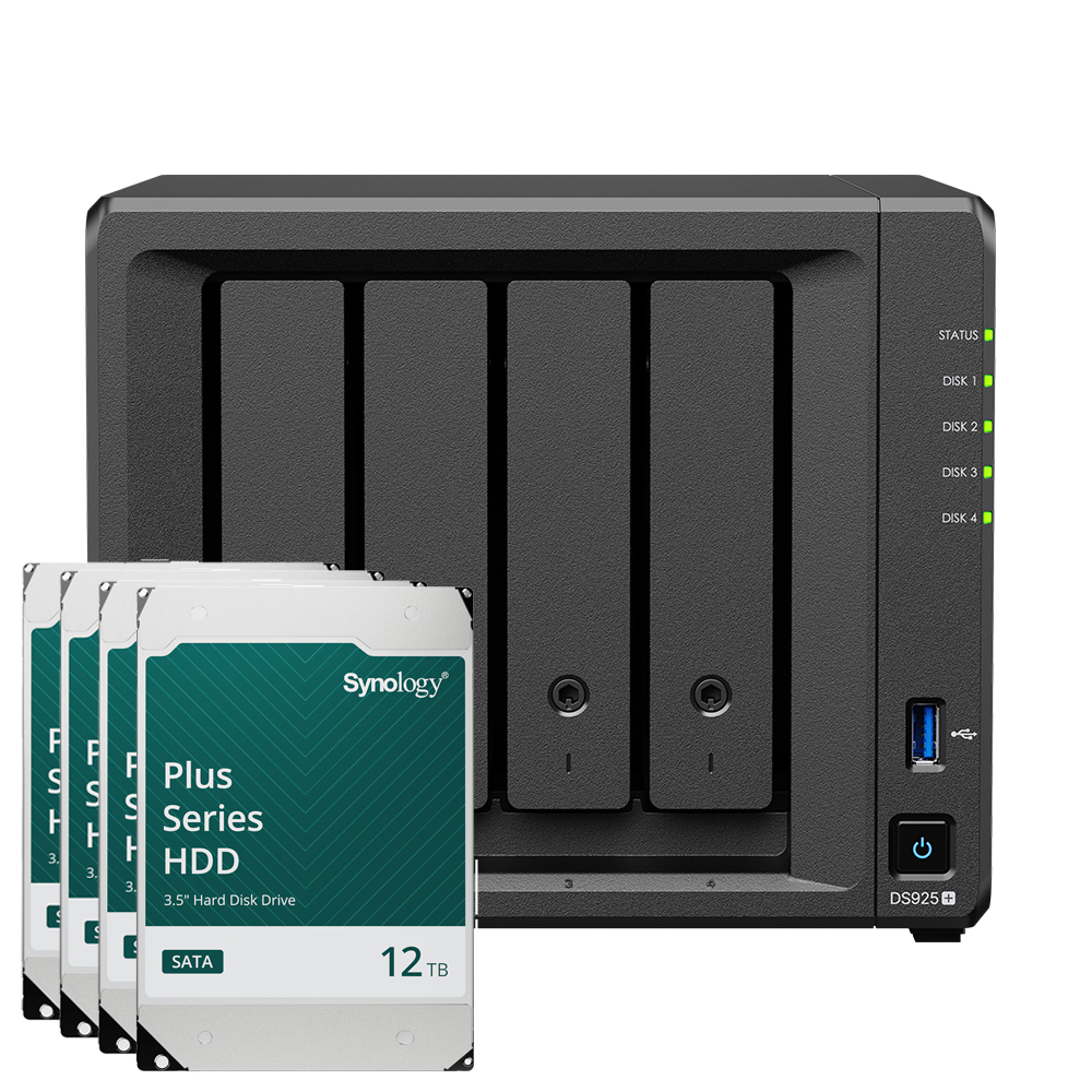 Synology DS925+ 48TB Plus HDD NAS-Bundle NAS inkl. 4x 12TB Synology Plus 3.5 Zoll SATA Festplatte