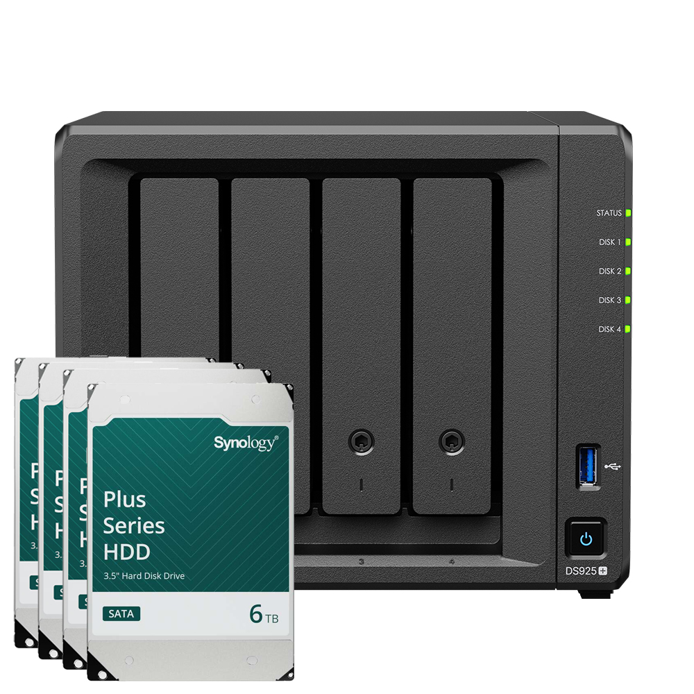 Synology DS925+ 24TB Plus HDD NAS-Bundle NAS inkl. 4x 6TB Synology Plus 3.5 Zoll SATA Festplatte