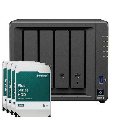 Synology DS925+ 32TB Plus HDD NAS-Bundle NAS inkl. 4x 8TB Synology Plus 3.5 Zoll SATA Festplatte