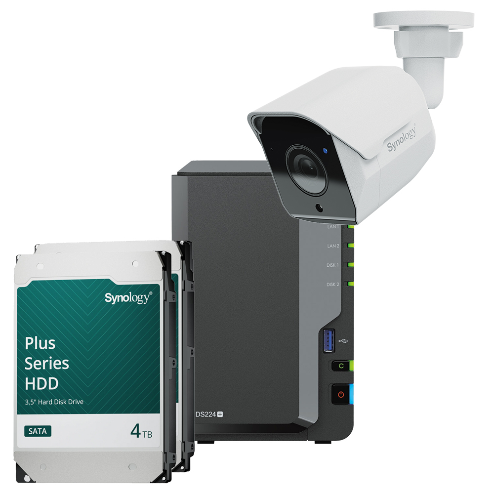 Synology DS224+ 8TB Surveillance Bundle NAS inkl. 2x 4TB Synology Plus HDD und 1x BC500 Überwachungskamera