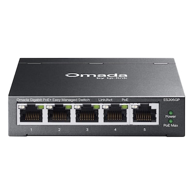 TP-Link Omada ES205GP Easy Managed Switch 5-Port, Smart Managed, 5x Gigabit RJ45, 4x PoE+ (bis zu 65 W)