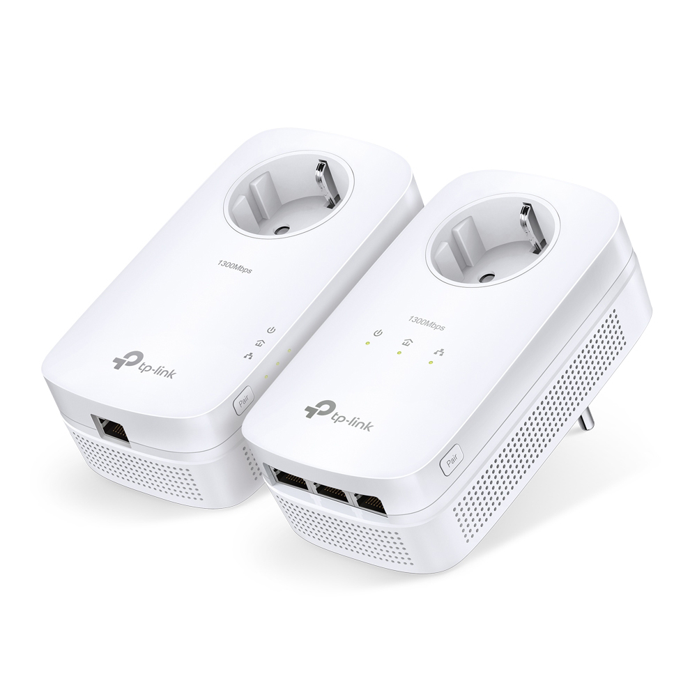 TP-Link AV1300 Gigabit Powerline Set mit Steckdosen 2 x Adapter (1-Port/3 -Port), bsi zu 1.300 MBi/s, HomePlug AV2 Stand...