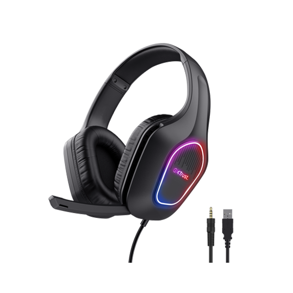 Trust Gaming GXT416 Zirox RGB Headset Leichtes Over-Ear-Gaming-Headset mit mehrfarbiger LED-Beleuchtung