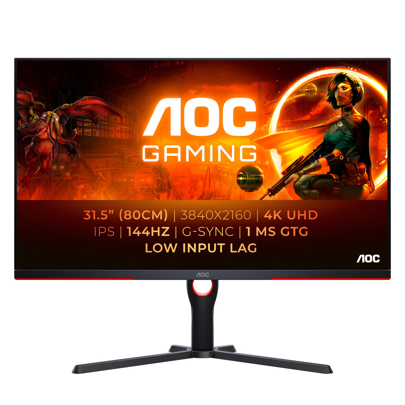 AOC Gaming U32G3X 32 Zoll UHD Monitor, 144 Hz, FreeSync Pre., G-Sync comp., HDR400 3840x2160, 1ms GtG, HDMI 2.1, DisplayPort schwarz-rot