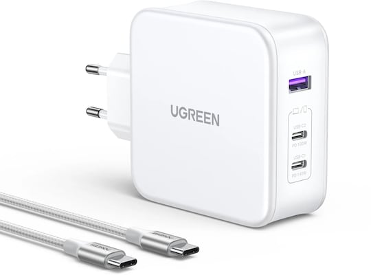 UGREEN Nexode USB-A+2*USB-C 140W GaN Tech. & USB-C Kabel 2m, weiß