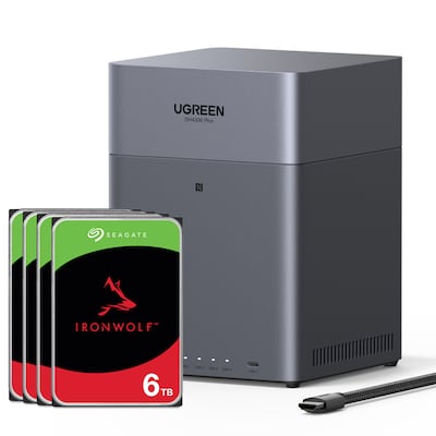 UGREEN DH4300 Plus 24TB Seagate IronWolf NAS-Bundle NAS inkl. 4x 6TB Seagate IronWolf 3.5 Zoll SATA Festplatte