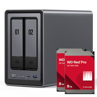 UGREEN DXP2800 16TB WD Red Pro NAS-Bundle NAS inkl. 2x 8TB WD Red Pro 3.5 Zoll SATA Festplatte