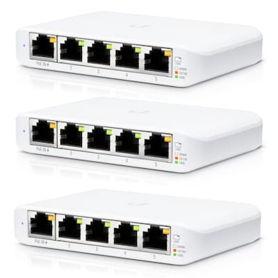 Thumbnail - Ubiquiti Flex Mini Managed Switch 3er-Pack 5x Gigabit Ethernet, 1x PoE+ (zur Stromversorgung)