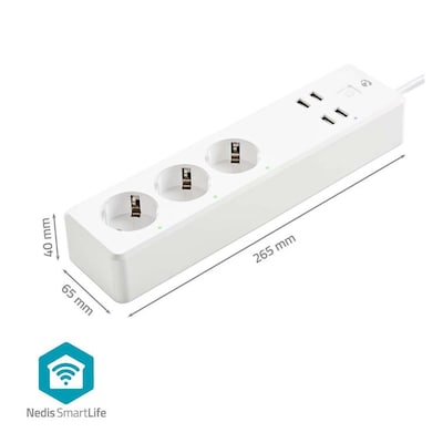 Nedis Smartlife Power Strip - Smartlife Power Strip, WLAN, 3x Schutzkontakt, 3680 W, 4x USB