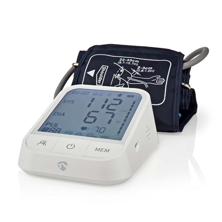Nedis SmartLife Blutdruckmessgerät | Weiss 22 - 42 cm | Anzeige des Stillhaltens / Erkennung des Tragens einer Manschette / Erkennung unregelmäßiger H