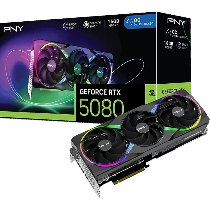 PNY GeForce RTX 5080 ARGB Epic-X RGB Overclocked Triple Fan - 16GB GDDR7, HDMI, 3x DP