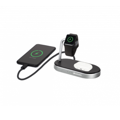 VERBATIM WCS-02 Aluminium 3-in-1 Qi MFi Wireless Ladestation + Apple Watch + QC 3.0