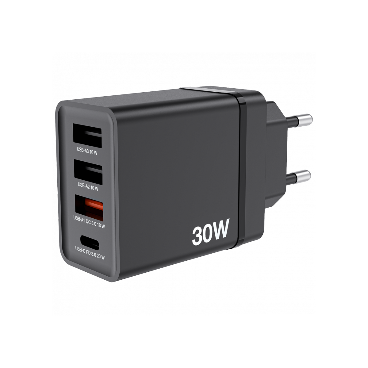 VERBATIM CHR-30EU2 30 W USB Netzladegerät mit 4 Anschlüssen 1 x USB-C® PD 20 W / 1 x USB-A QC 3.0 / 2 x USB-A 10W, schwa...