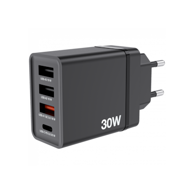 VERBATIM CHR-30EU2 30 W USB Netzladegerät mit 4 Anschlüssen 1 x USB-C® PD 20 W / 1 x USB-A QC 3.0 / 2 x USB-A 10W, schwa...