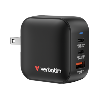 VERBATIM Mini GaN Netzladegerät 70W 3 Anschlüsse US/EU/UK ADP