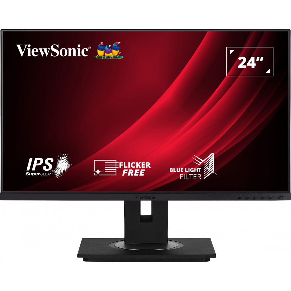 ViewSonic VG2448A-2 LED Office Monitor 60,45 cm (23,8 Zoll) Vielseitiger Standfuß und 3 Seiten rahmenlos, Full HD, 16:9, 5ms, IPS, 250cd/m², 100Hz, 99