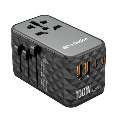 VERBATIM GAN III UNIVERSAL TRAVEL ADAPTER UTA-06 mit 2 X USB-C PD 100W & QC 4+ / 2 X USB-A QC 3.00