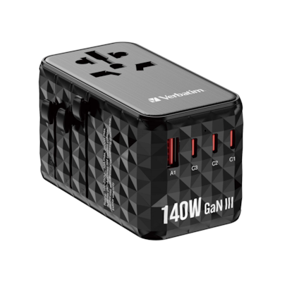 VERBATIM GAN III UNIVERSAL Reiseadapter UTA-10 mit 2 X USB-C PD 140W & QC 4+ / 2 X USB-A QC 3.00
