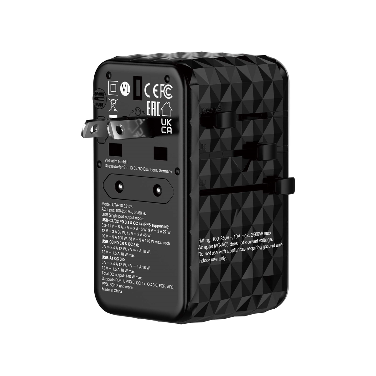 VERBATIM GAN III UNIVERSAL Reiseadapter UTA-10 mit 2 X USB-C PD 140W & QC 4+ / 2 X USB-A QC 3.00 Netzwerk-Adapter Produkt Bild 6