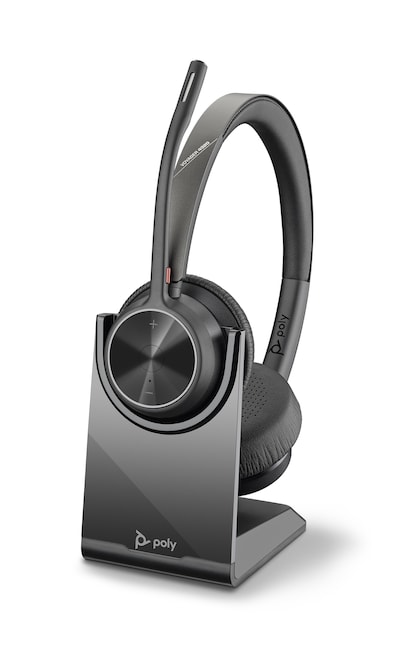 Poly Plantronics Voyager 4320 UC Bluetooth Headset, Binaural, Nano Dongle mit USB-A Anschluss, Ladestation