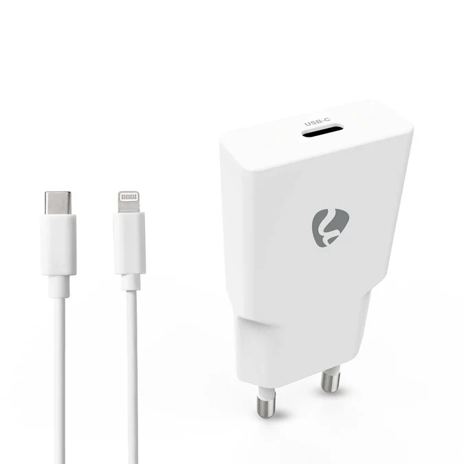 Nedis Netzladegerät 20W - GaN - PD3.0 Anzahl der Ausgänge: 1, USB-C, Lightning 8-Pin (Lose) Kabel
