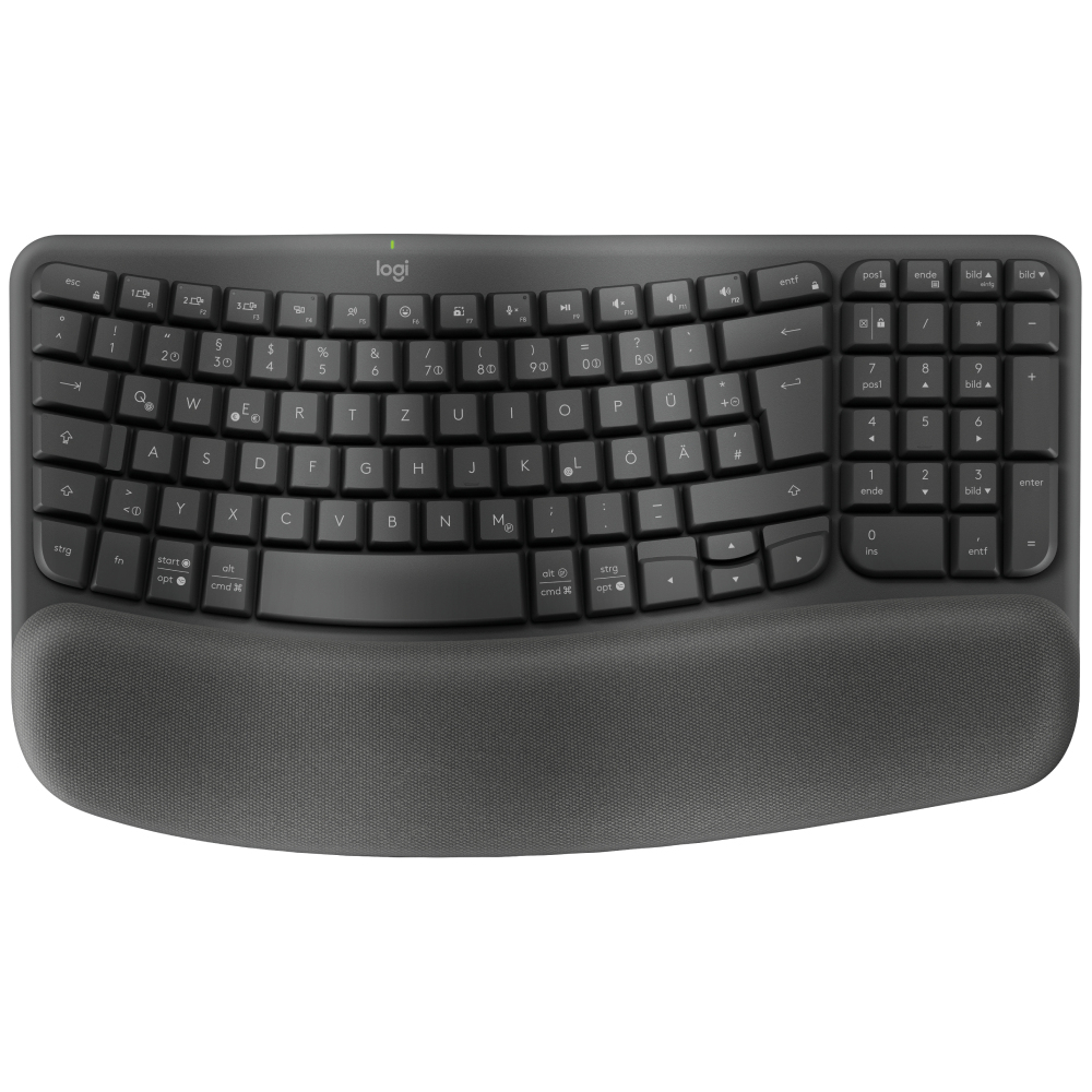 Logitech WAVE KEYS, schwarz - Kabellose ergonomische Tastatur mit gepolsterter Handballenauflage