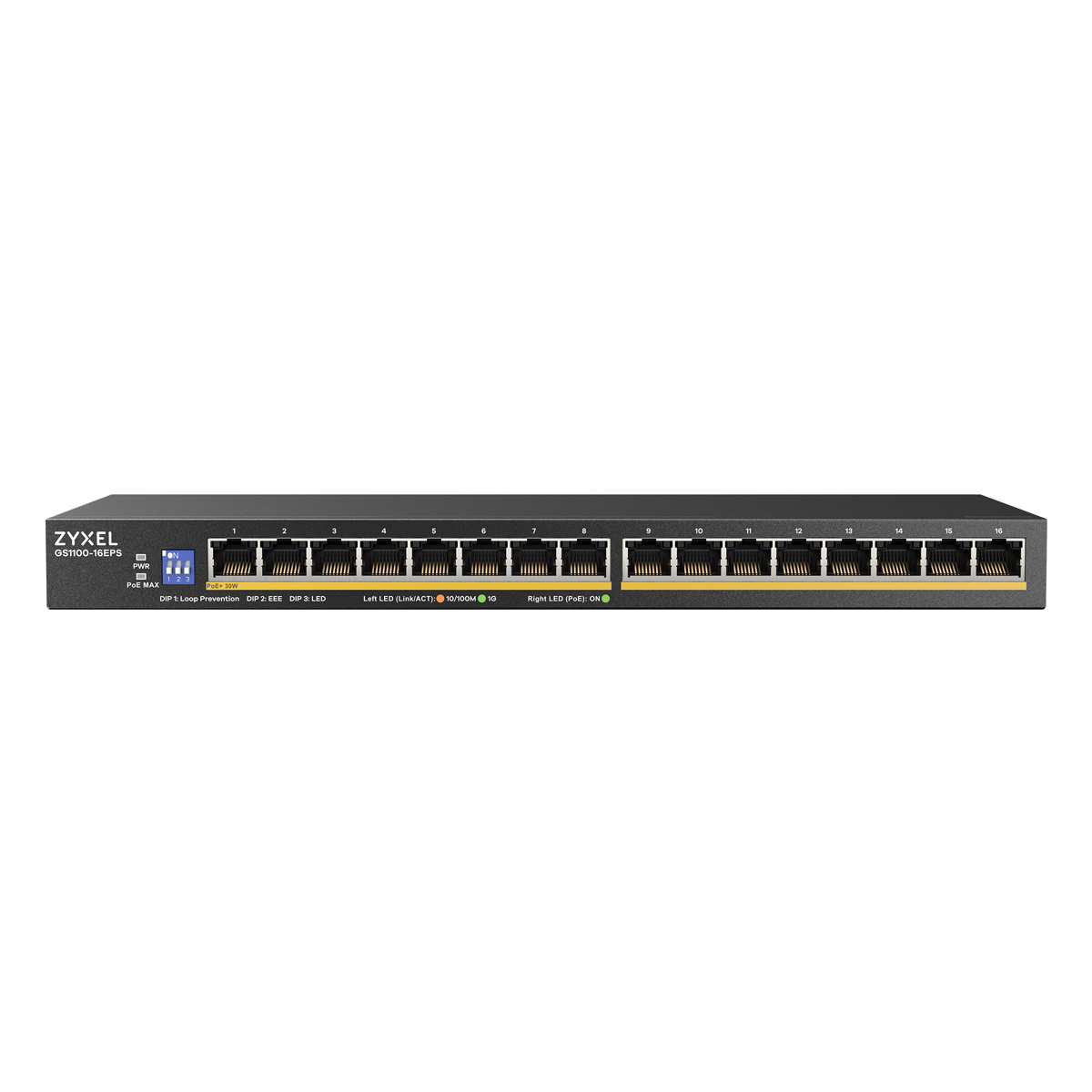 Zyxel GS1100-16EPS Unmanaged Switch 16-Port, 16x Gigabit Ethernet (PoE+, bis zu 135W)