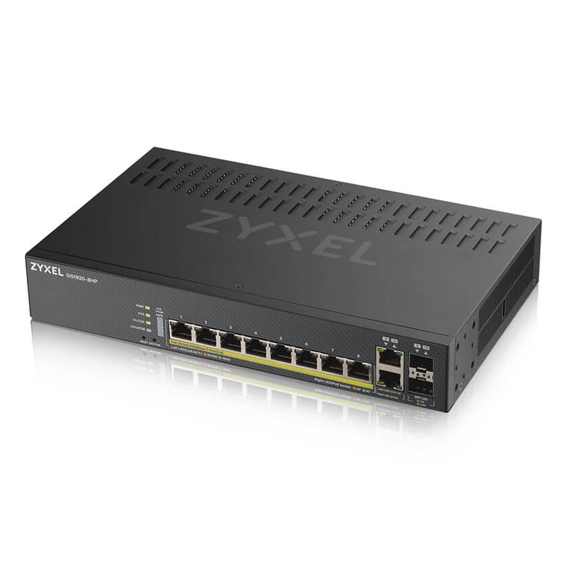 Zyxel GS1920-8HP V2 Smart Managed Switch 8x Gigabit Ethernet (8x PoE+, max. 130 Watt), 2x GbE/SFP Combo
