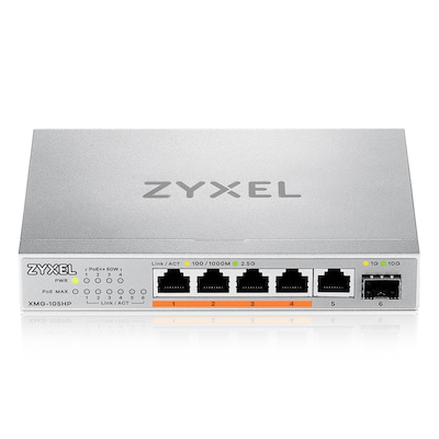 Zyxel XMG-105HP Unmanaged Switch 5x 2.5G Ethernet (4x PoE++, max. 70W), 1x 10G SFP+