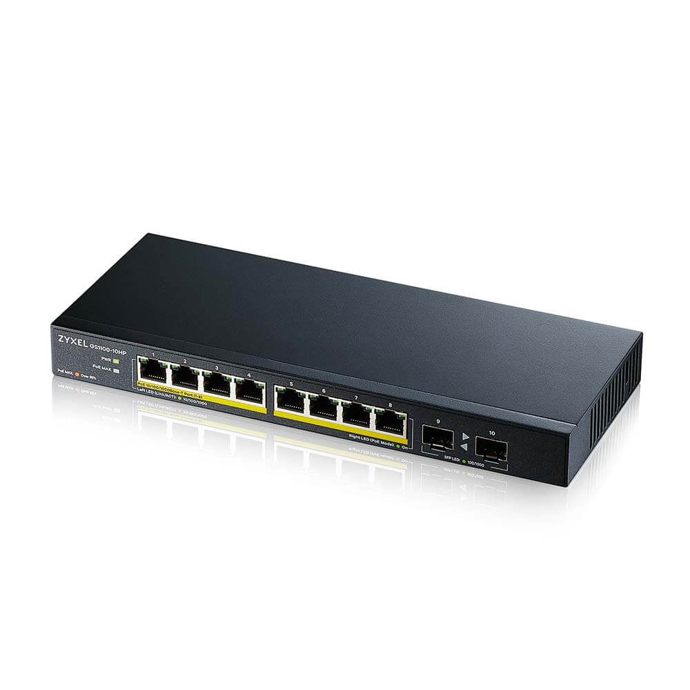 Zyxel GS1100-10HP Unmanaged Switch 8x Gigabit Ethernet PoE+, 2x 1GbE SFP