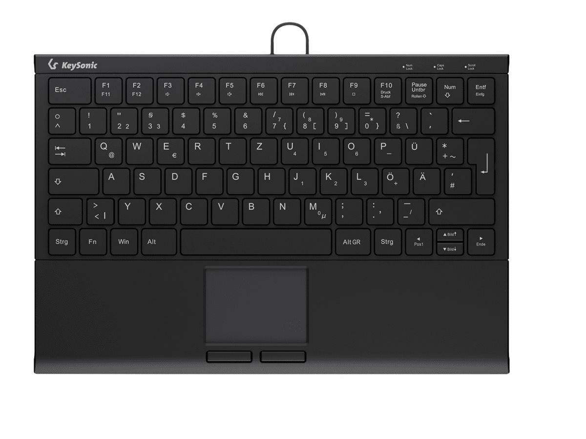 Keysonic KSK-5211ELU Mini Tastatur, Kabelgebunden Hintergrundbeleuchtung, Touchpad, USB-Anschluss, schwarz