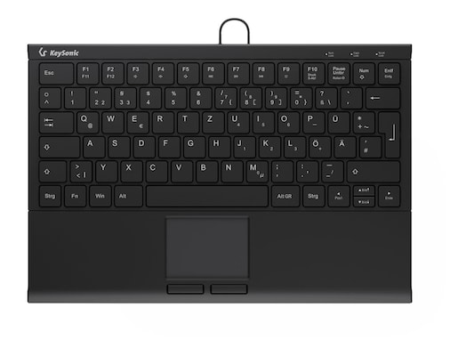 Keysonic KSK-5211ELU Mini Tastatur, Kabelgebunden Hintergrundbeleuchtung, Touchpad, USB-Anschluss, schwarz